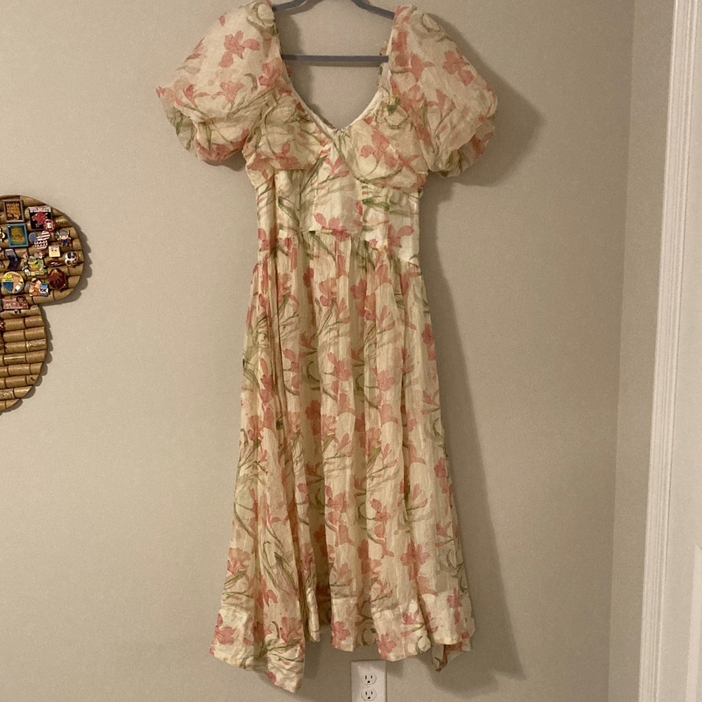 Astr the Label Floral Midi Dress with Puff Sleeves
